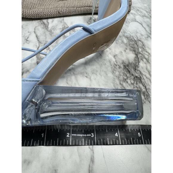 Aldo Onardonia Ankle Wrap Heels Blue Square Toe Clear Heel Glass Slipper Size 10 - Picture 13 of 13